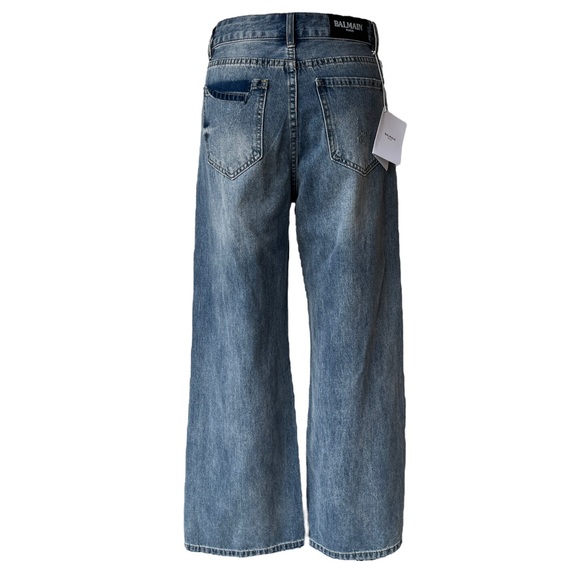 Balmain Paris Distressed Vintage Wash Wide Leg Denim Jeans NWT Size 38 - Picture 1 of 5